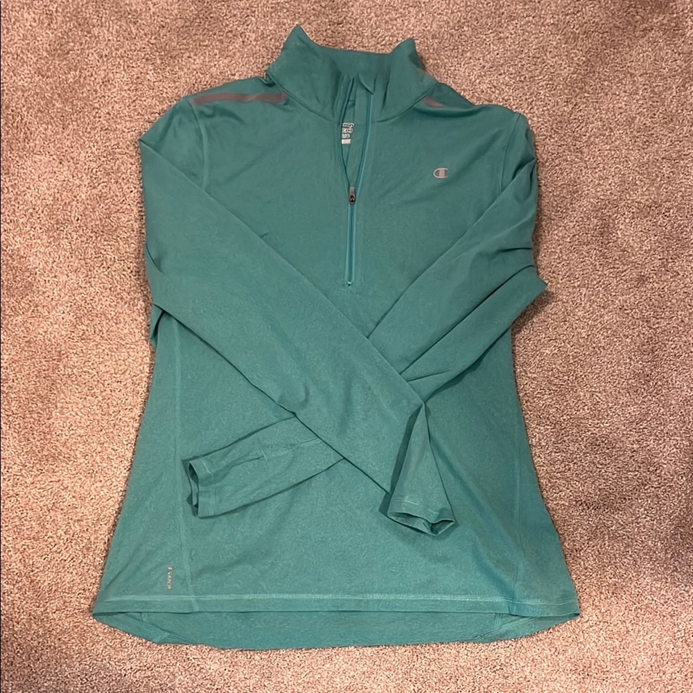 Champion Green Fitted Ribbed Polo Long Sleeve Tee